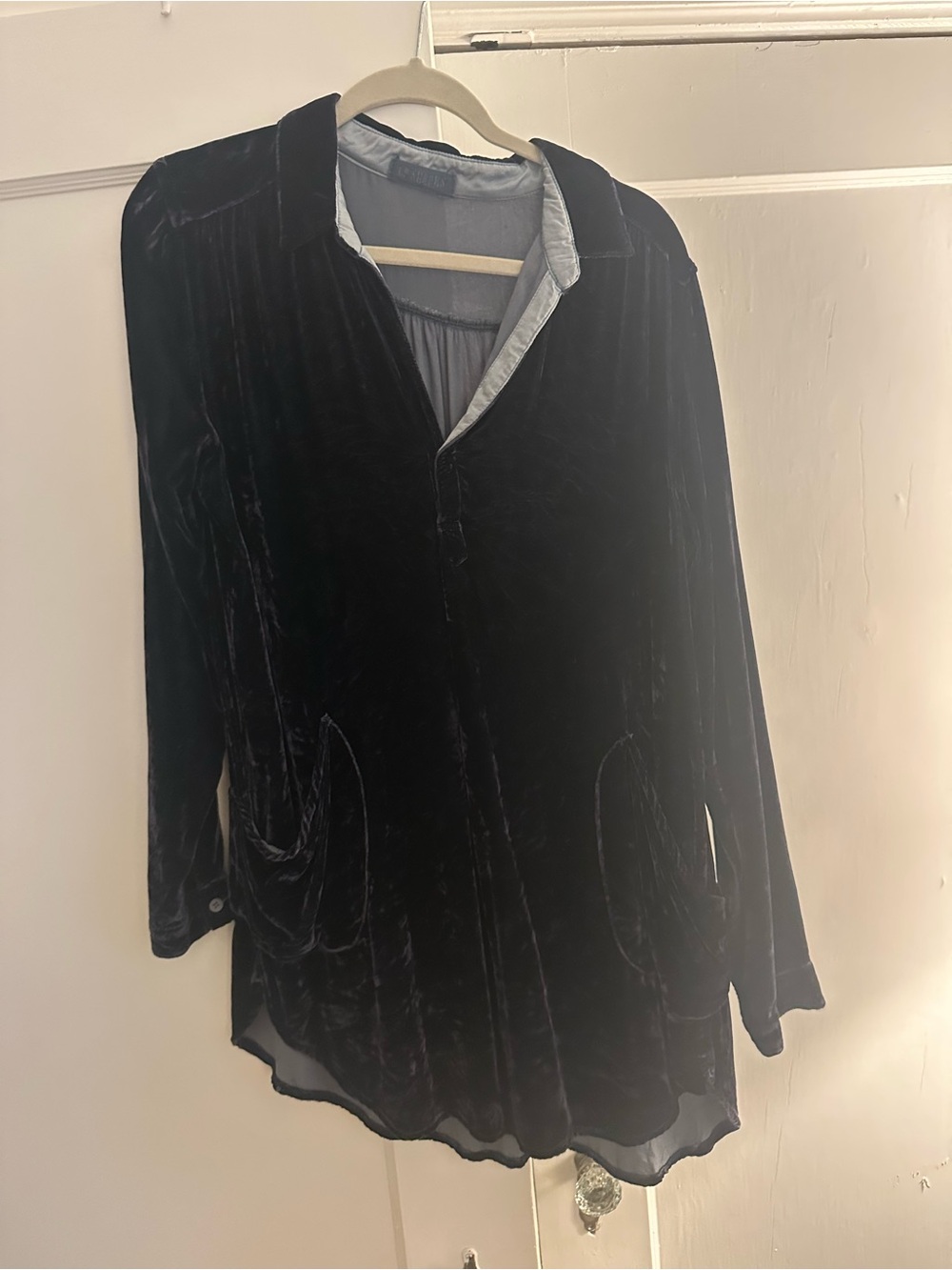CP Shades Navy Blue Velvet Tunic Blouse